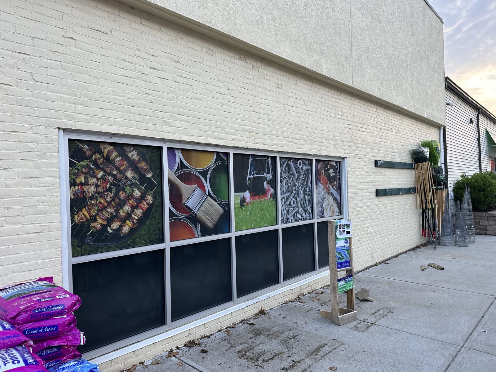Photo window graphics on a hardware store