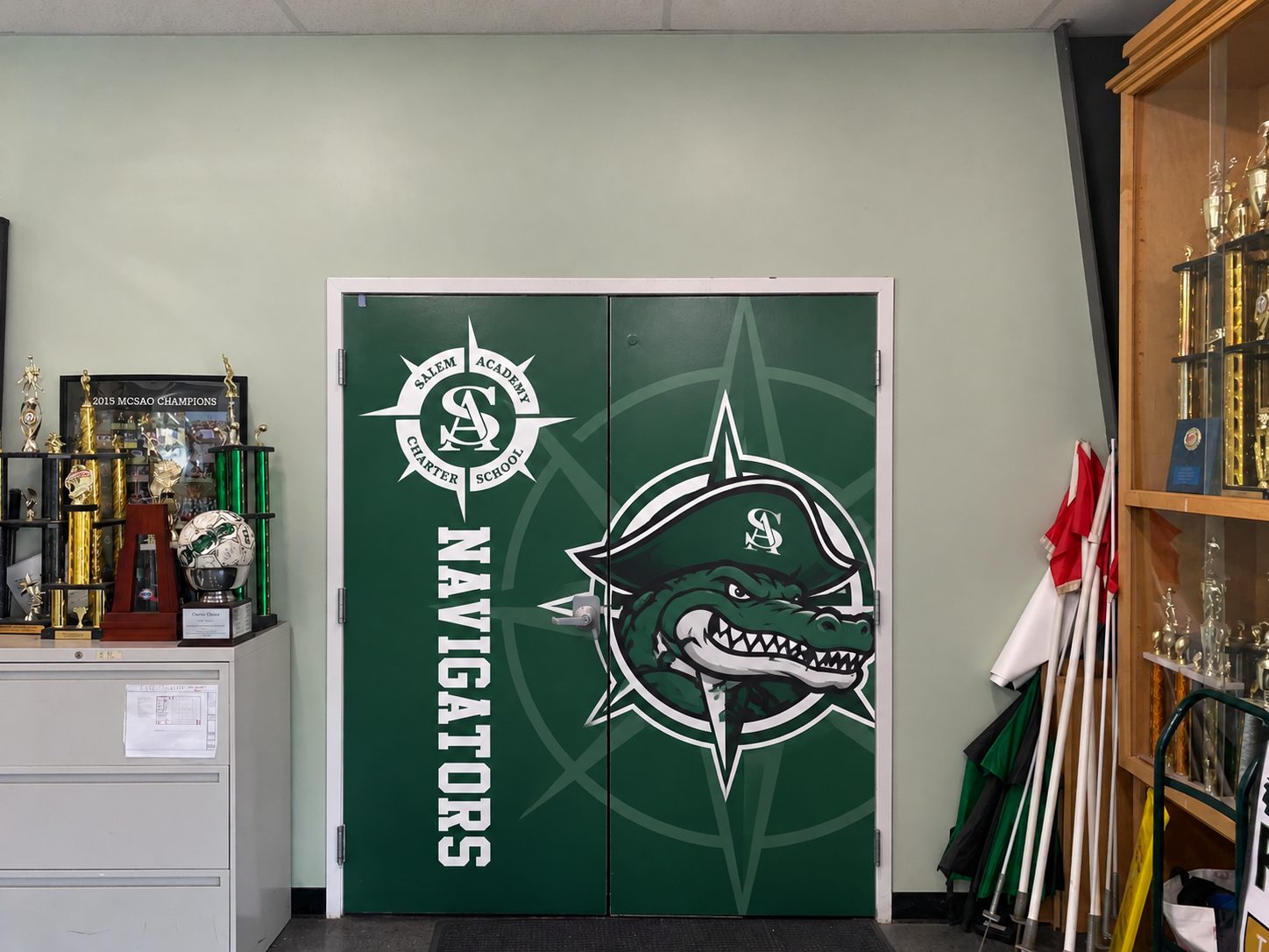 Double door wrap with school team graphics